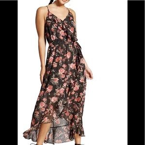 Floral print high low wrap maxi dress XL